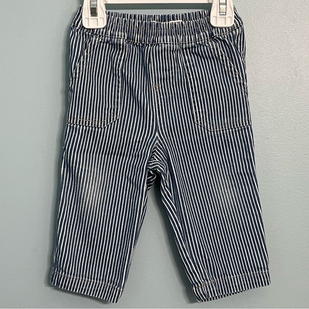 Baby Boden Infant Boys 6-9 Month Pinstripe Train Conductor Jeans Pants
